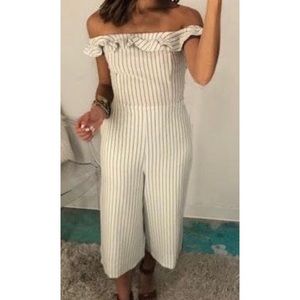 Blue and white striped jumpsuit